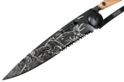 Deejo Tattoo Black Serrated 37g, Olive, Hunting Scene, 1GB000512 Pocket Knife -Knife DJ1GB000512 03 deejo