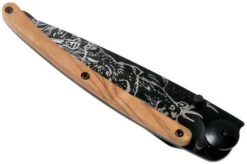 Deejo Tattoo Black Serrated 37g, Olive, Hunting Scene, 1GB000512 Pocket Knife -Knife DJ1GB000512 04 deejo